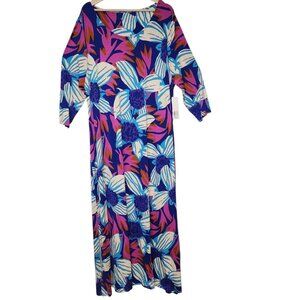 Soft Surroundings 2X Serena Maxi Floral Nazarine Blue Multi Dress Stretch NWT